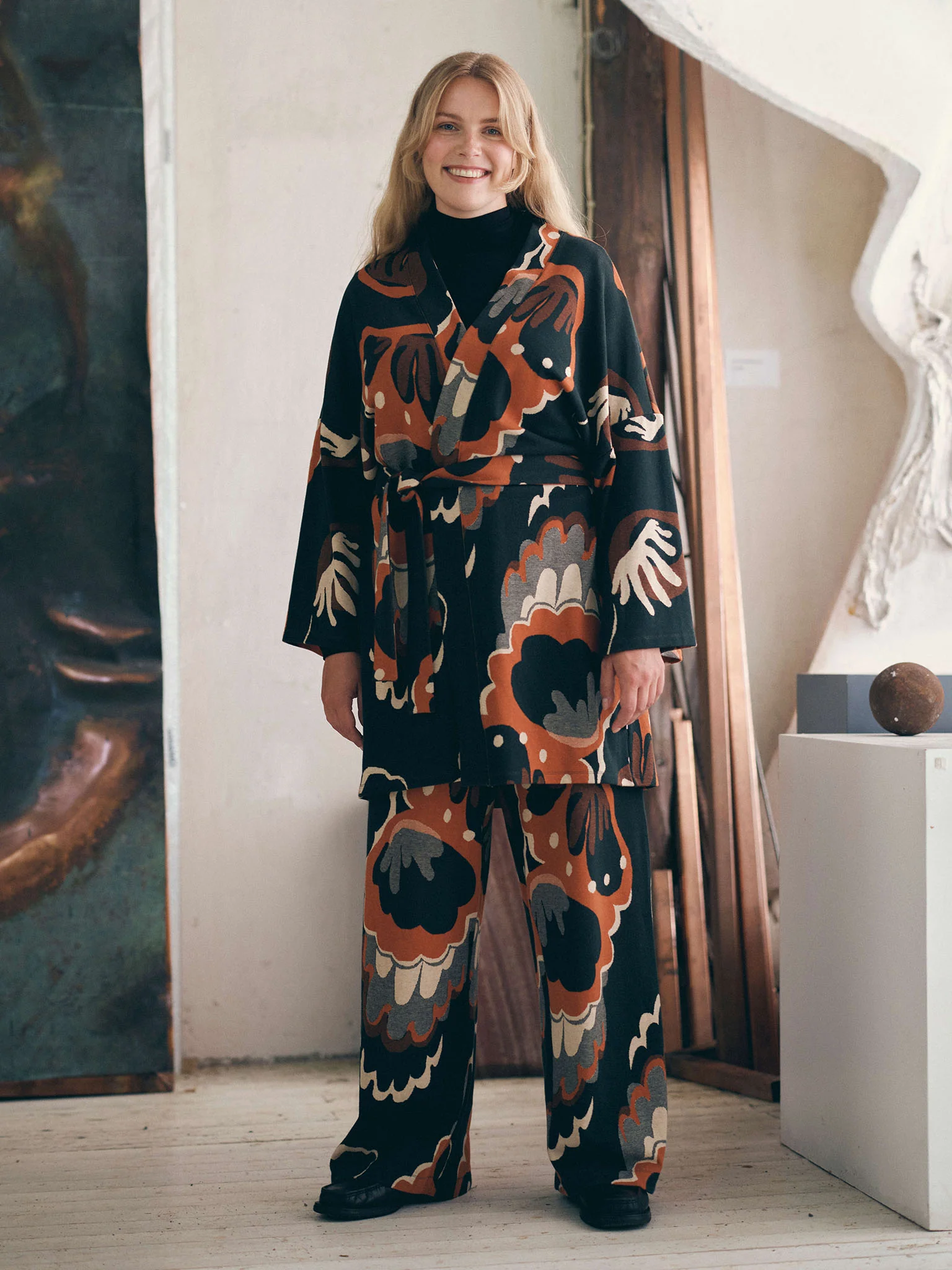 Seashell Jacquard Kimono Jacket With Belt - Image 6