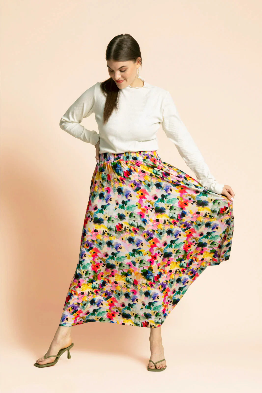 Soft Midi Skirt, Aquarelle Bloom - Image 4