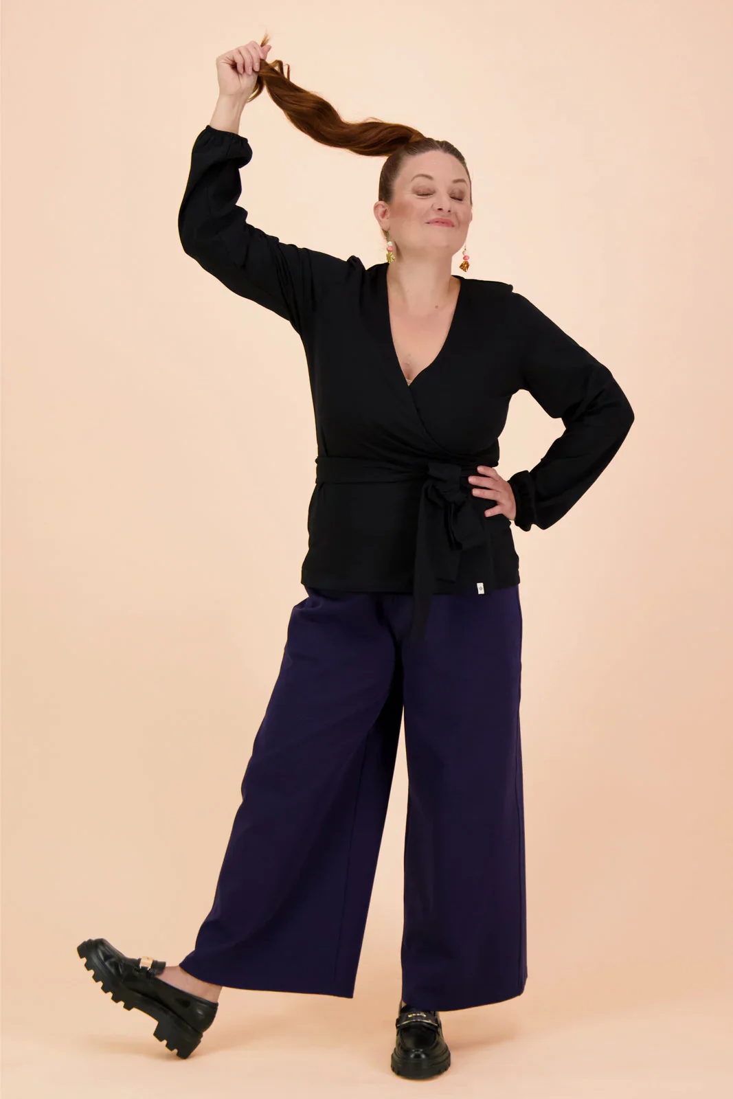 Soft Wrap Blouse, Black - Image 3