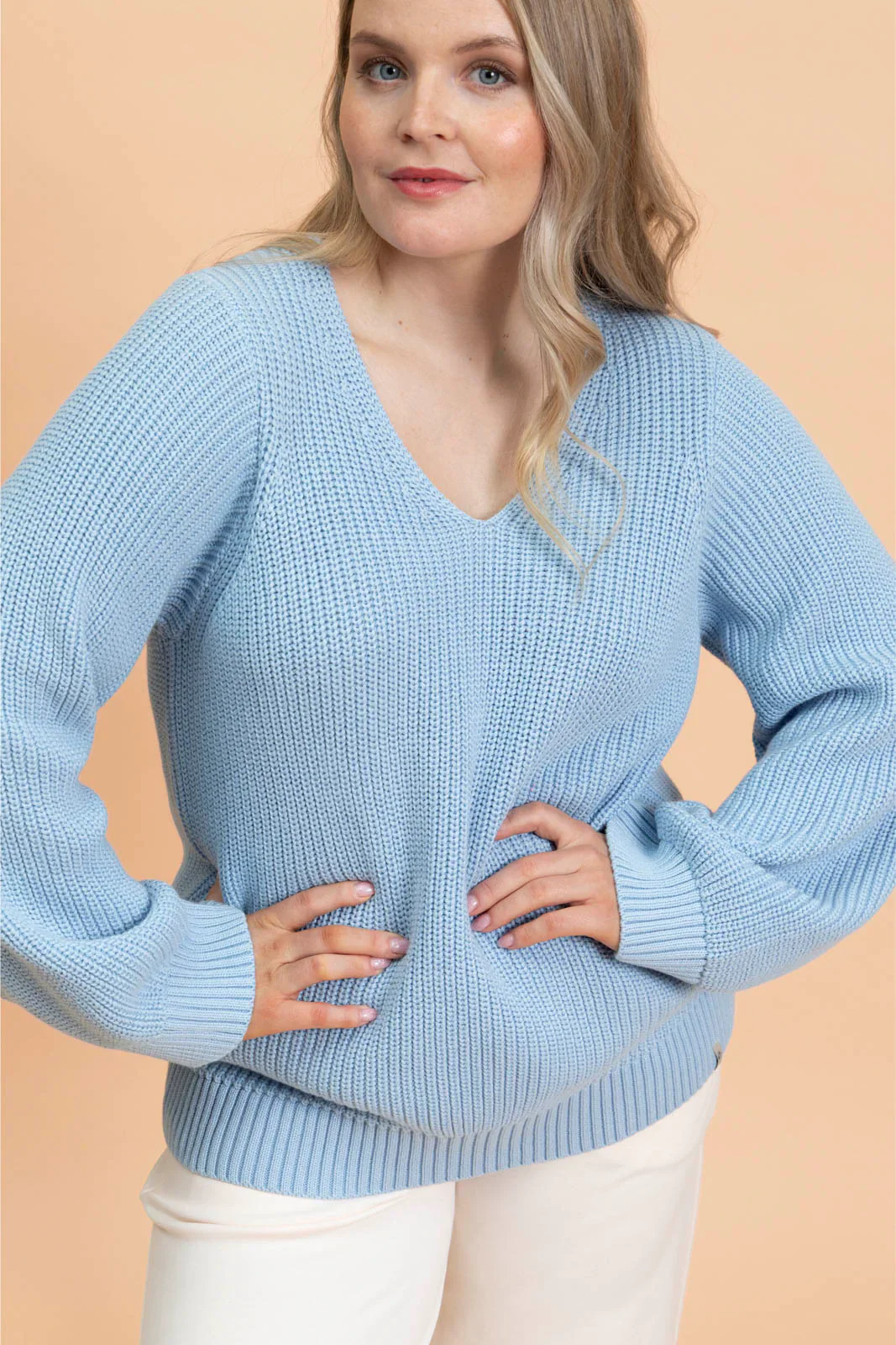 V-neck Jumper, Light Blue - Image 3
