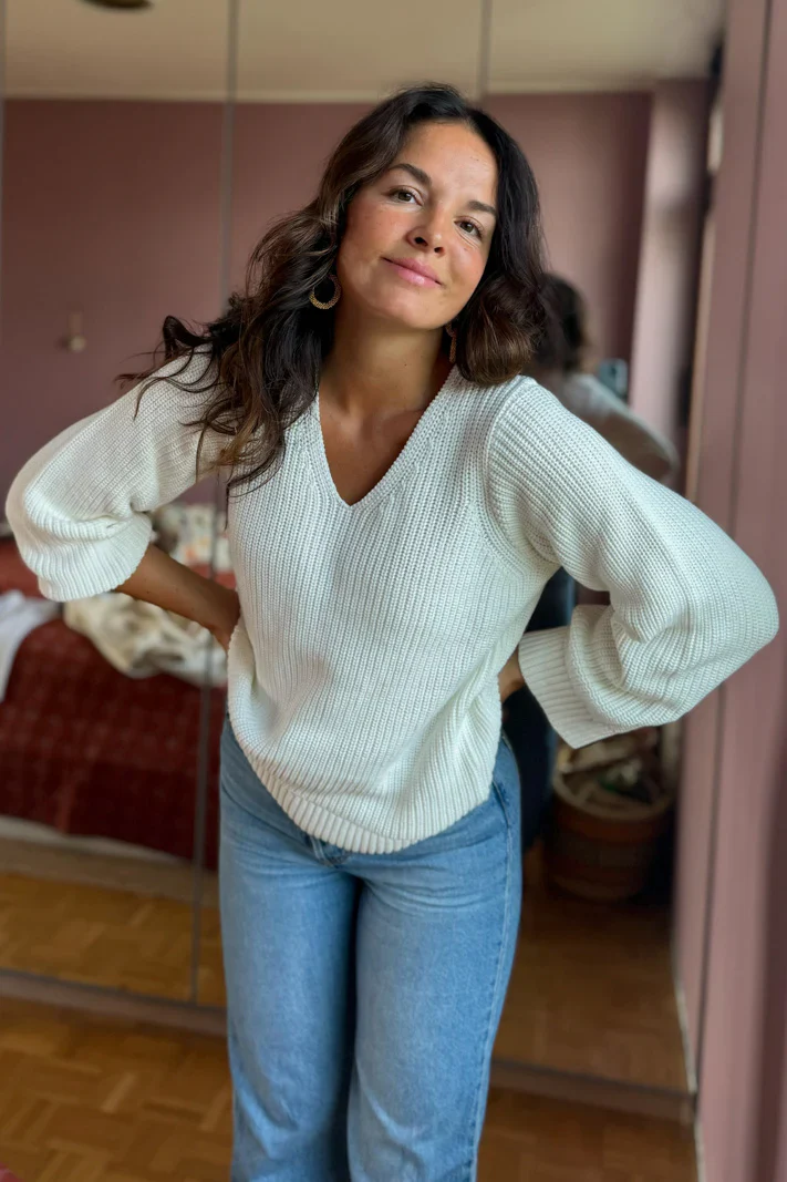 V-neck Jumper, Offwhite - Image 6