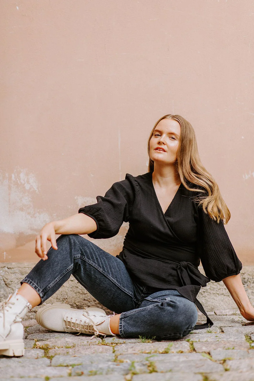 Wrap Blouse, Black - Image 3