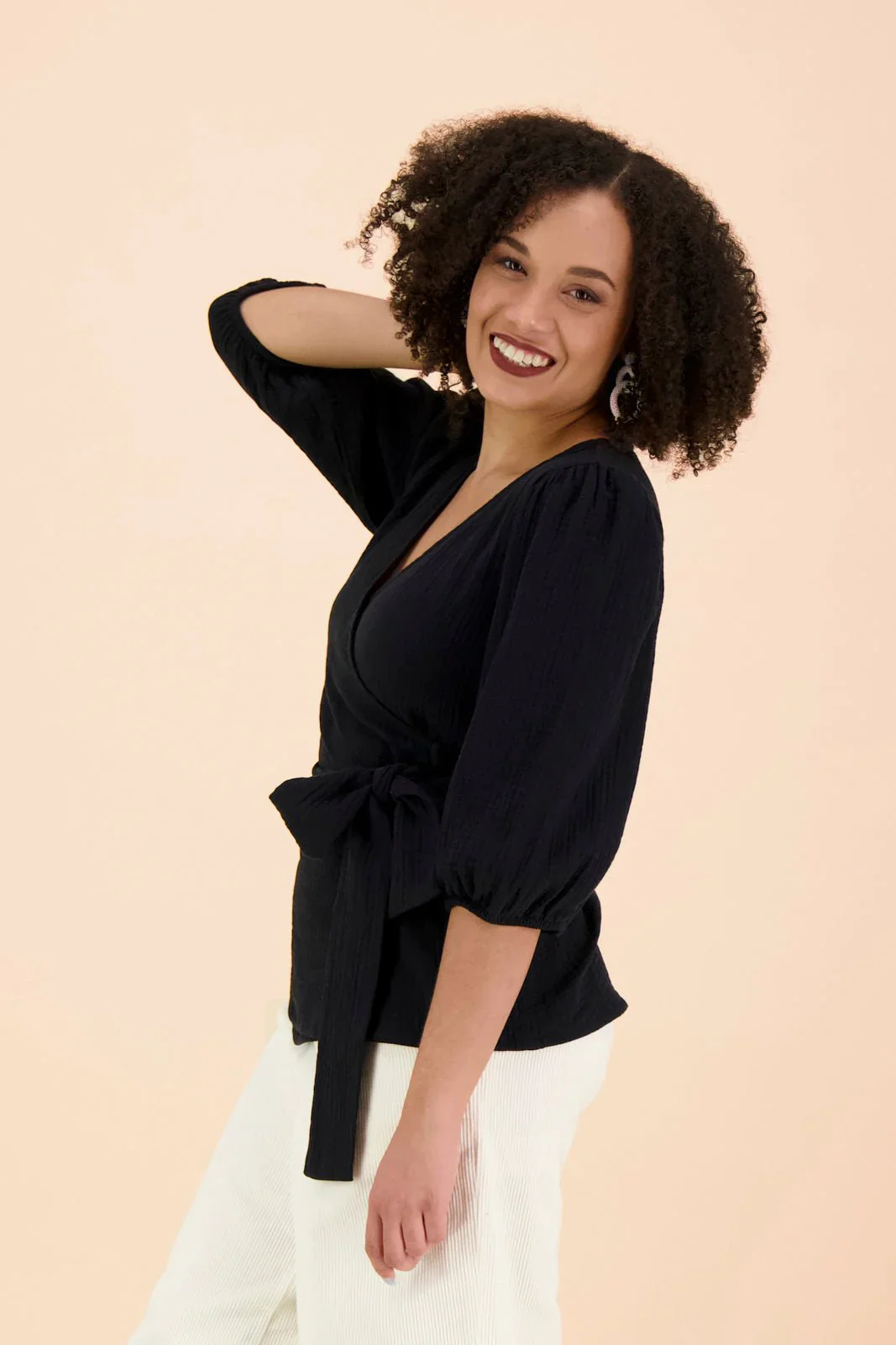 Wrap Blouse, Black - Image 5